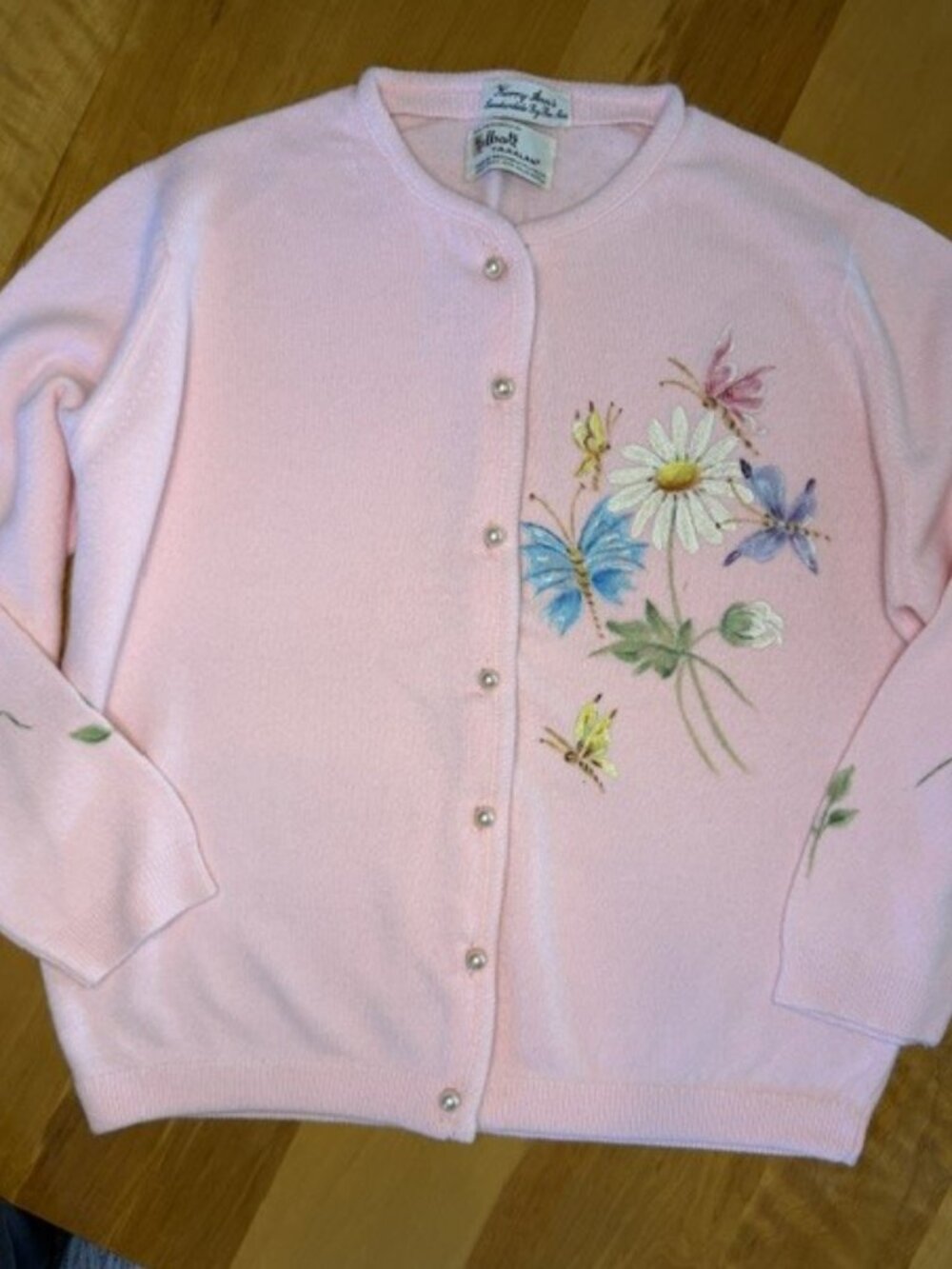 Vintage 1950's Talbott Taralan Pink Floral Cardigan Small